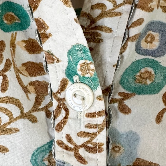 Woolrich 100% Cotton Floral Blouse M Turquoise + Tan - Picture 8 of 9